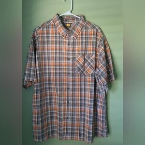 Eddie Bauer Orange and Gray Plaid Short-Sleeve Button-Down Shirt